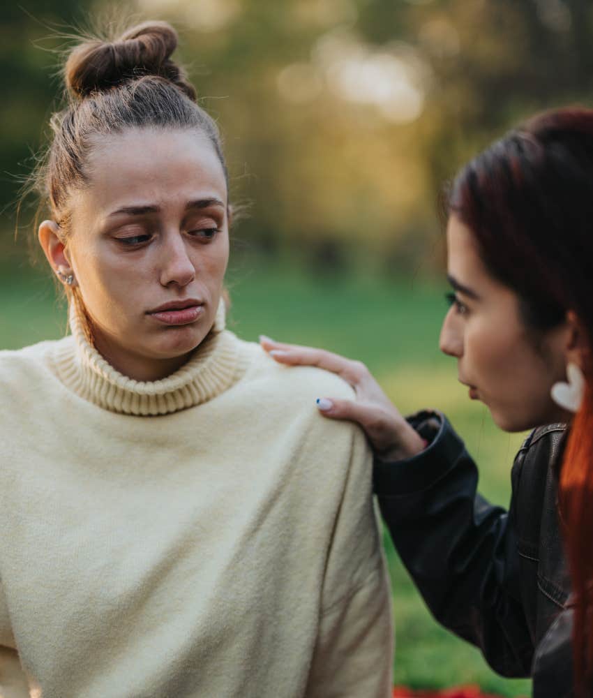 pouting pleaser gets reassurance from friend