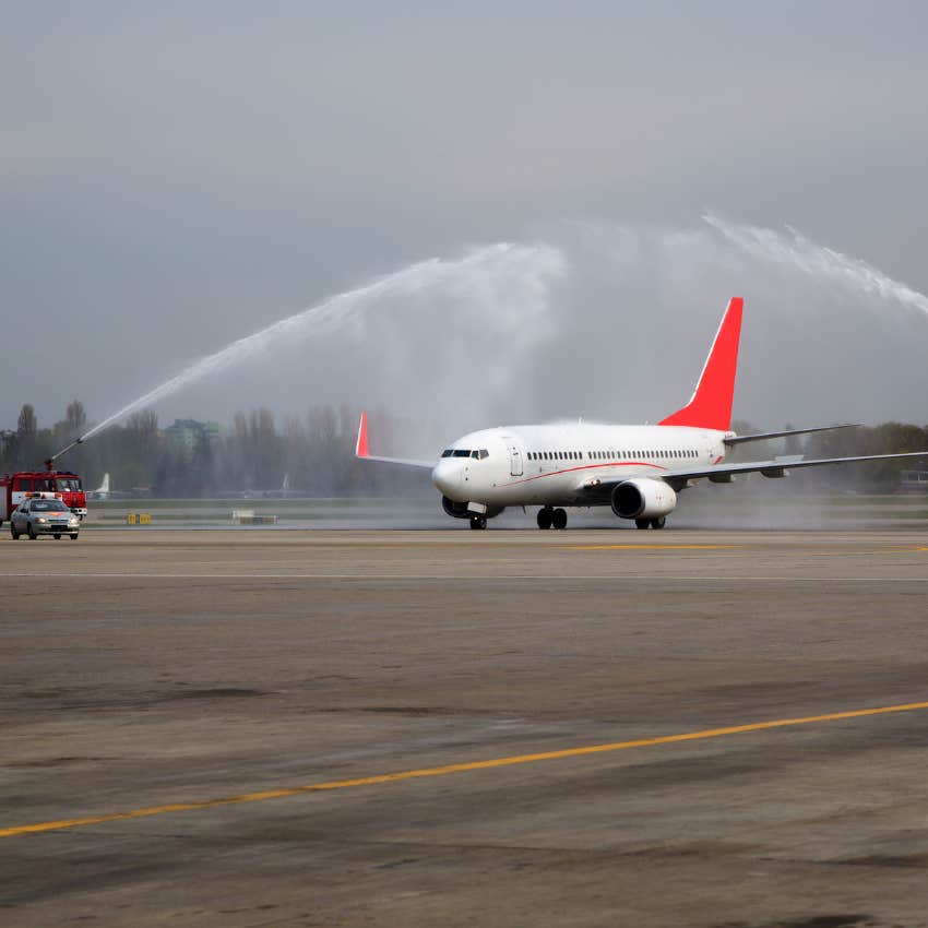 water cannon salute for a retiring pilot