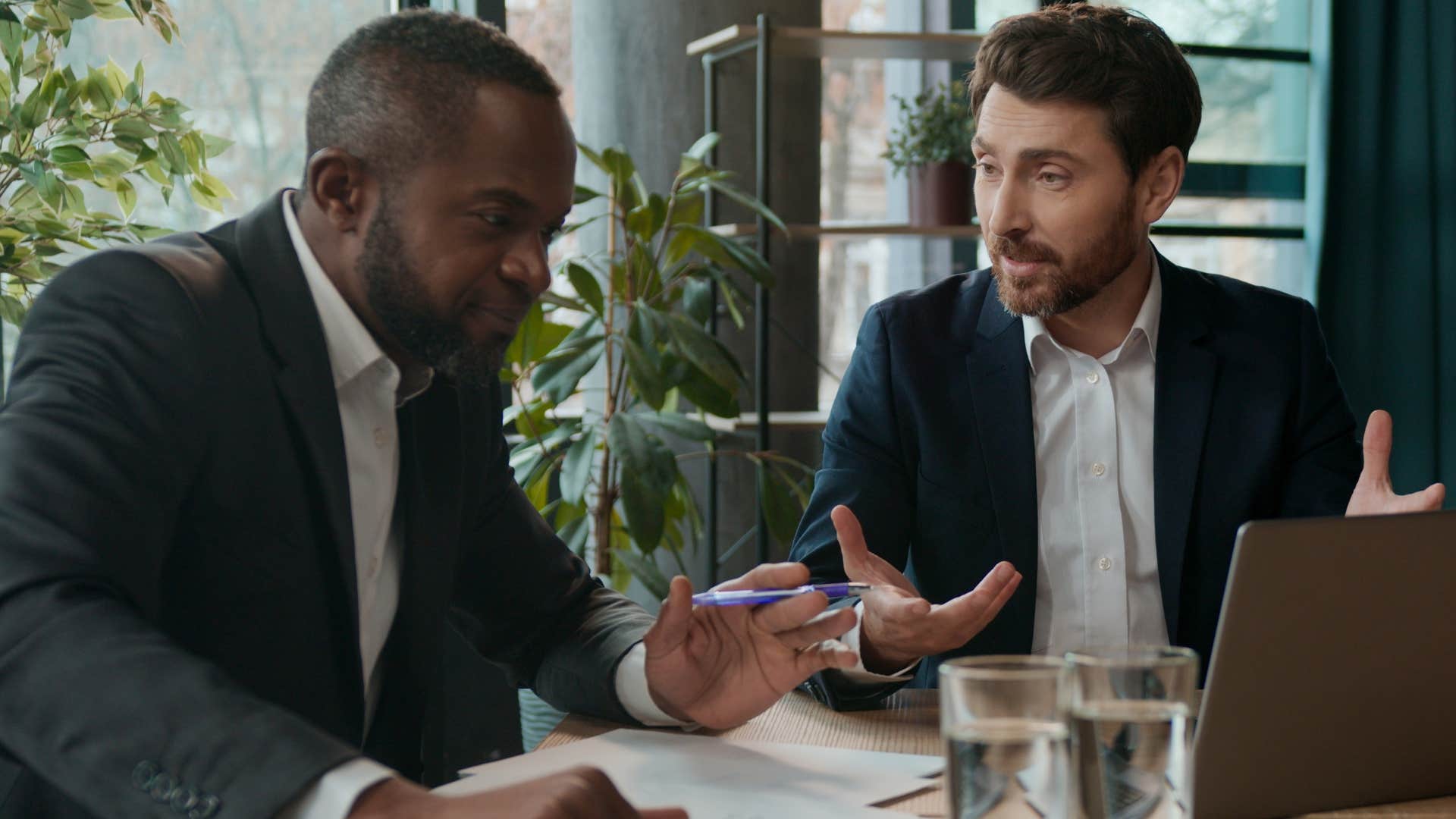 egotistical man telling intelligent co-worker if that's true