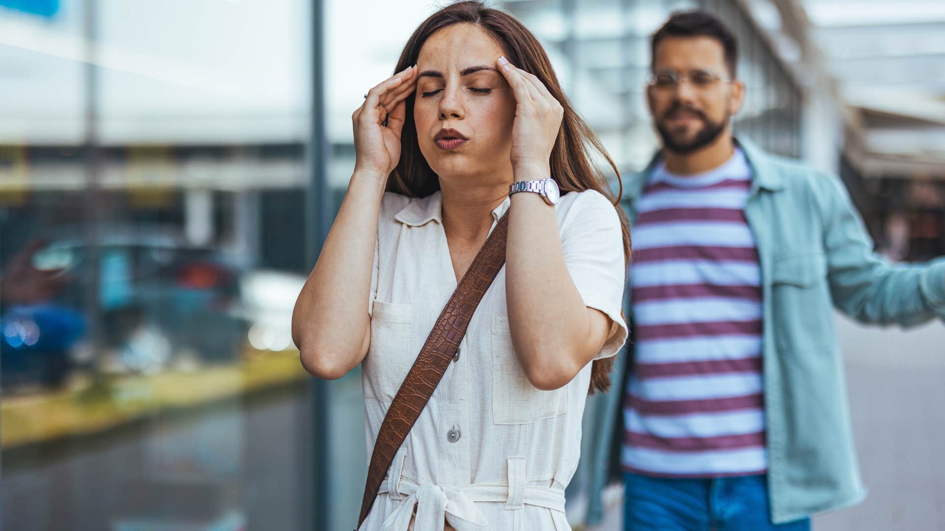 concerned husband chasing after wife who is telling him you should know that