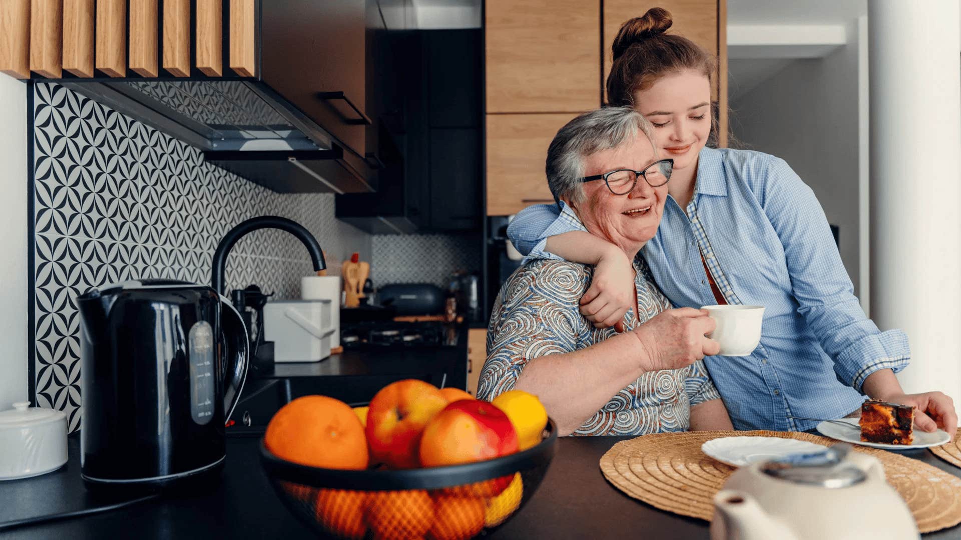 older mom hugging daughter lying to her about chasing her dreams
