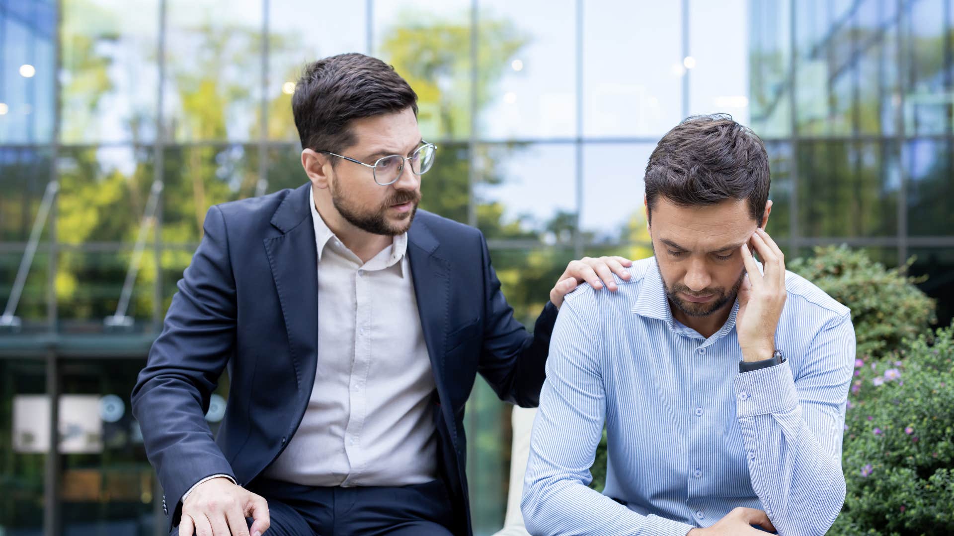 man comforting friend who is telling him i don't even know where to start