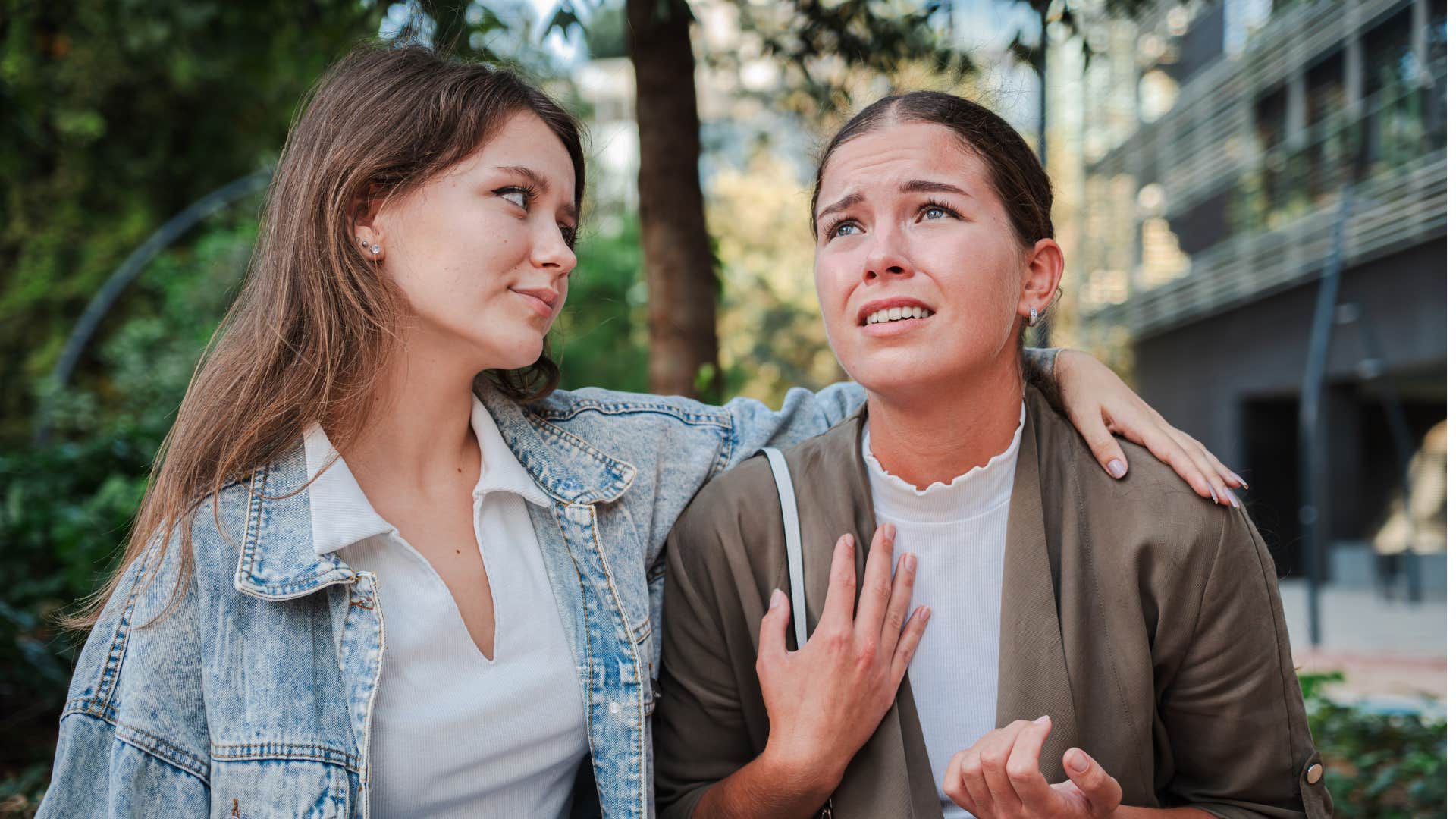 woman comforting friend who is saying i need a break