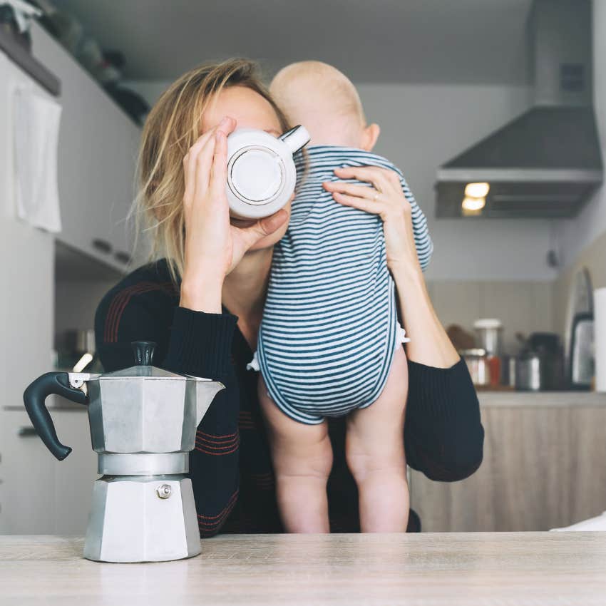 mom trying to have coffee with her baby wants alone time for mother's day