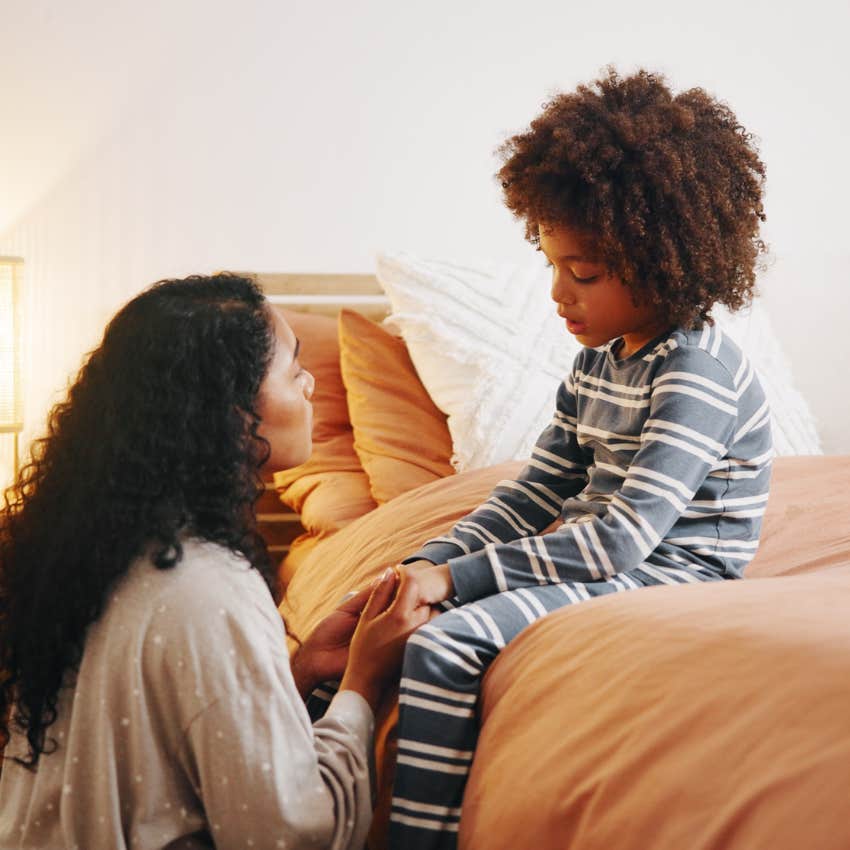 mom have a talk with her son about his friends impacting those friendships