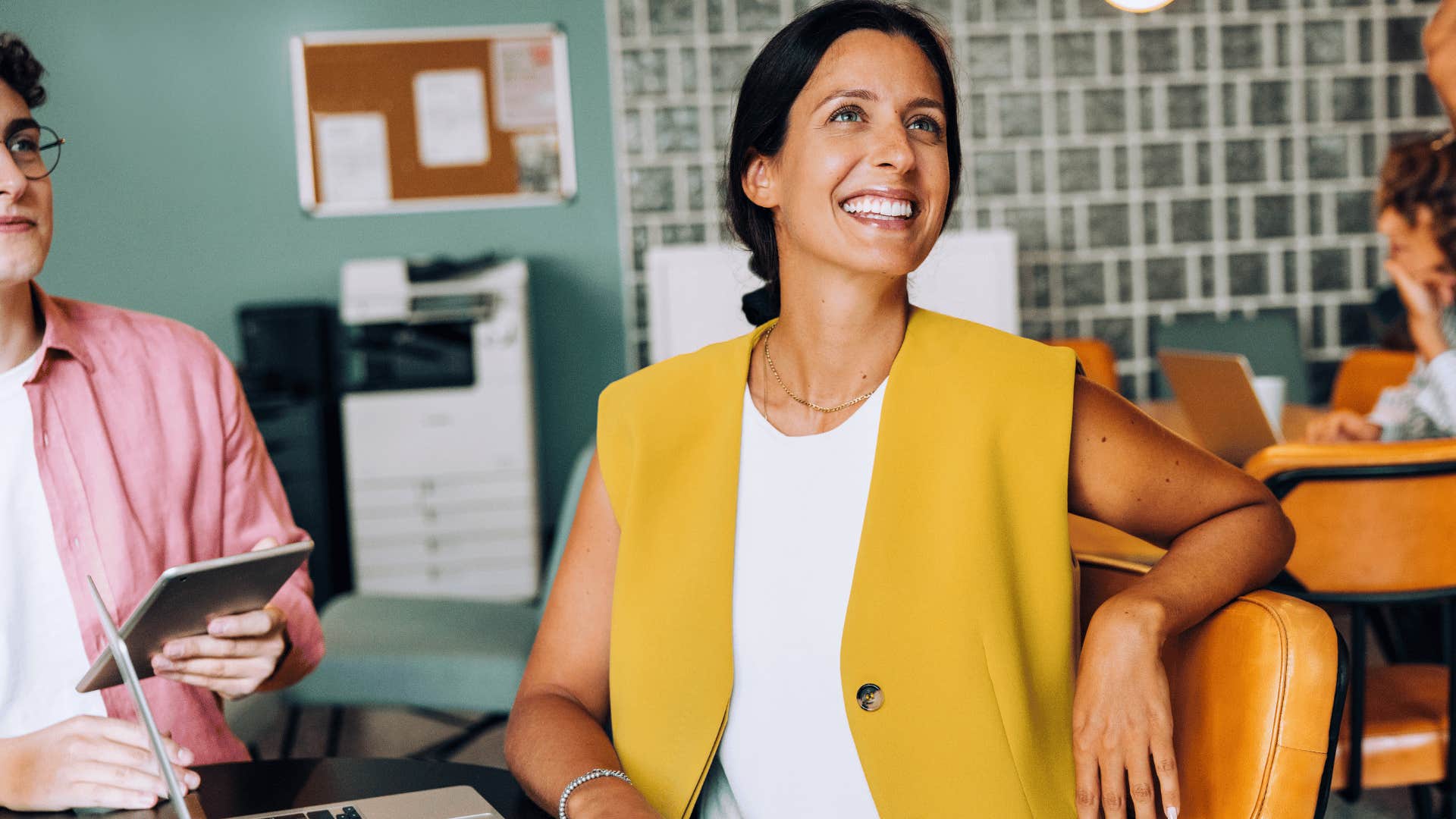Woman thinking about opportunities to try something new at work.