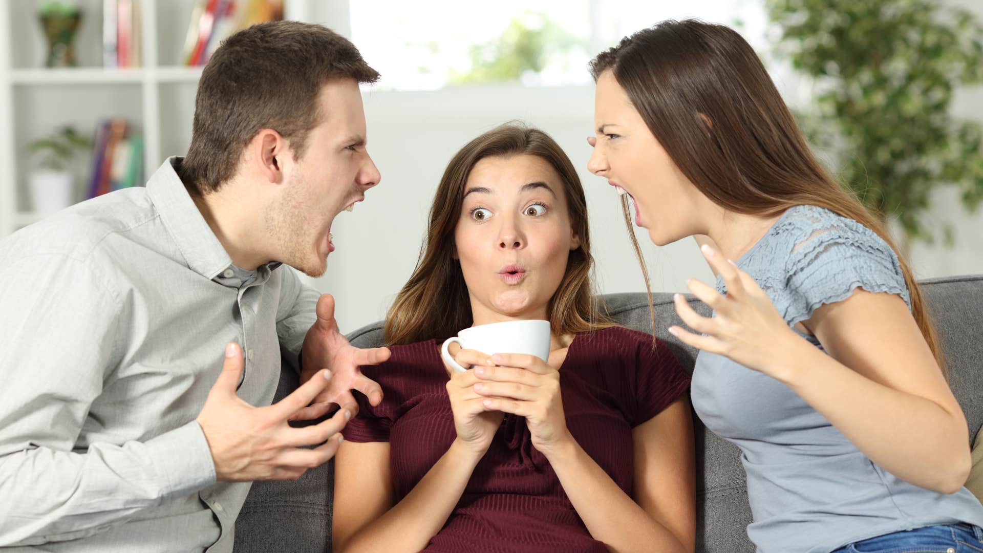 guest feeling uncomfortable while couple argues over her