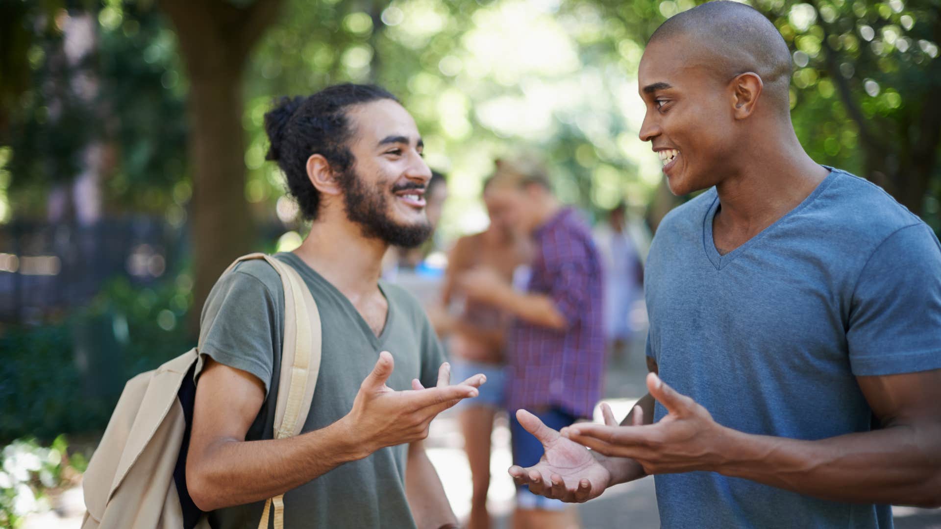 intelligent man asking random questions to his friend who thinks it's strange
