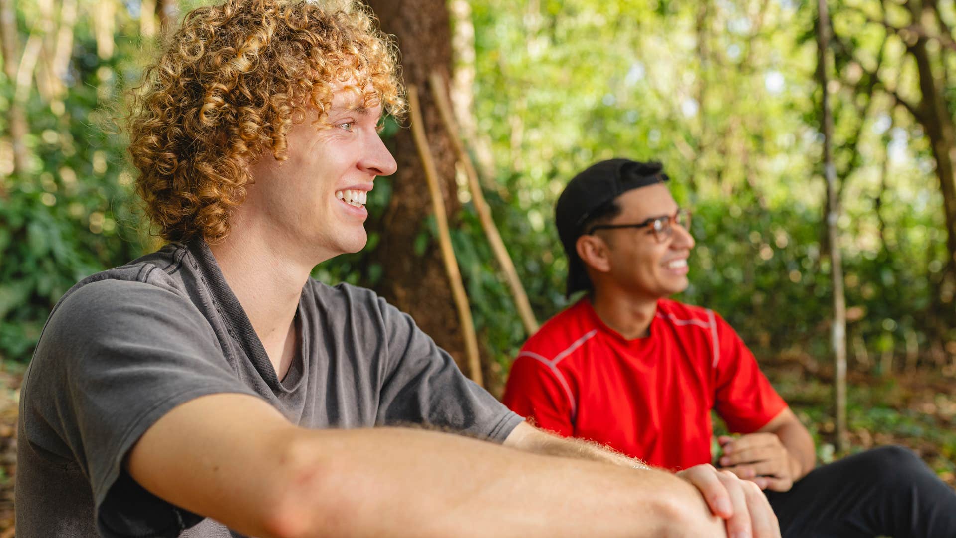 two men appreciating silence in a conversation outside
