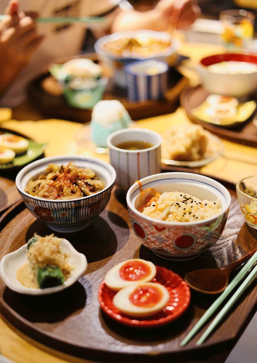 various japanese food plates