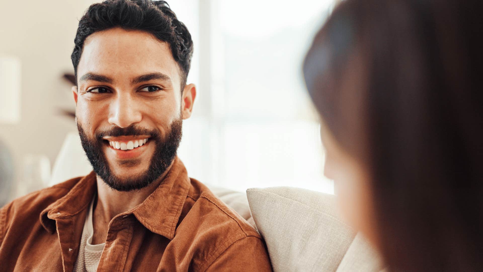 happy man communicating directly with his partner