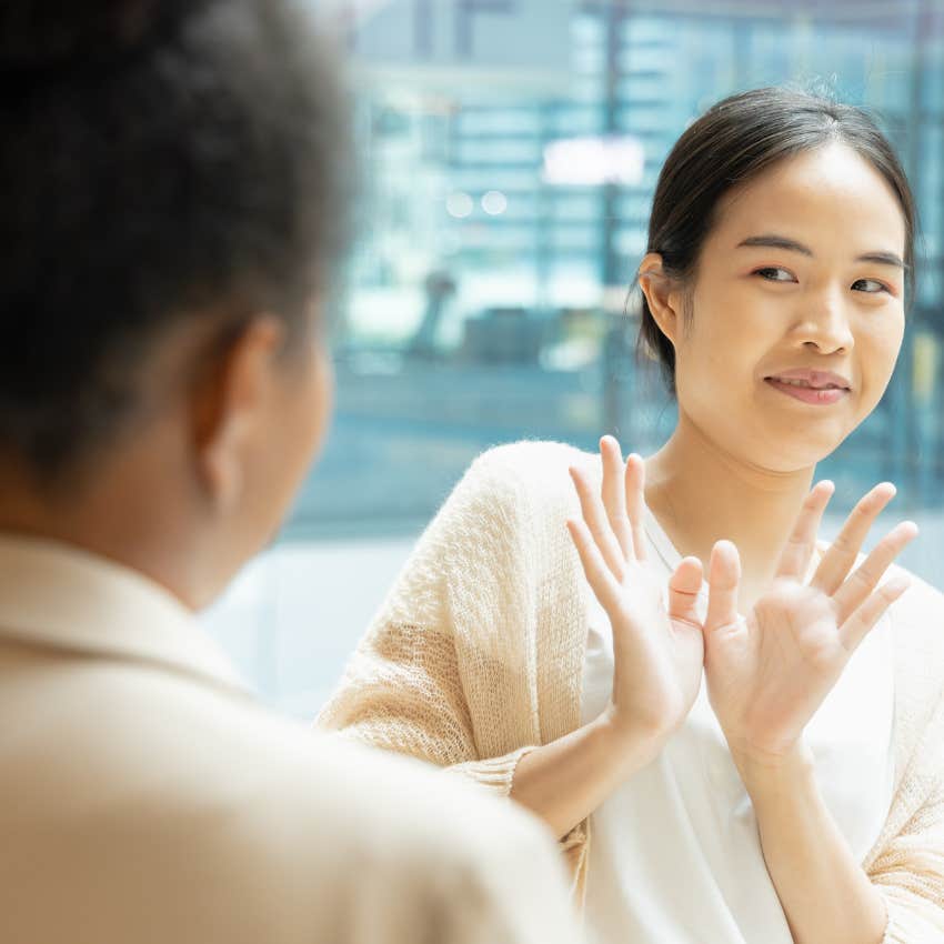 high-iq woman refusing help from a friend