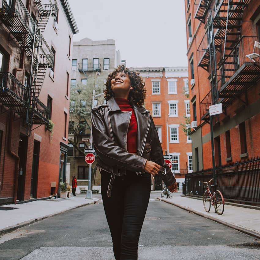 woman walking in new york city