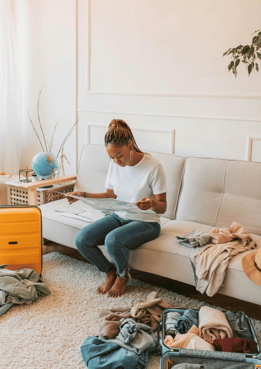 woman in a messy room