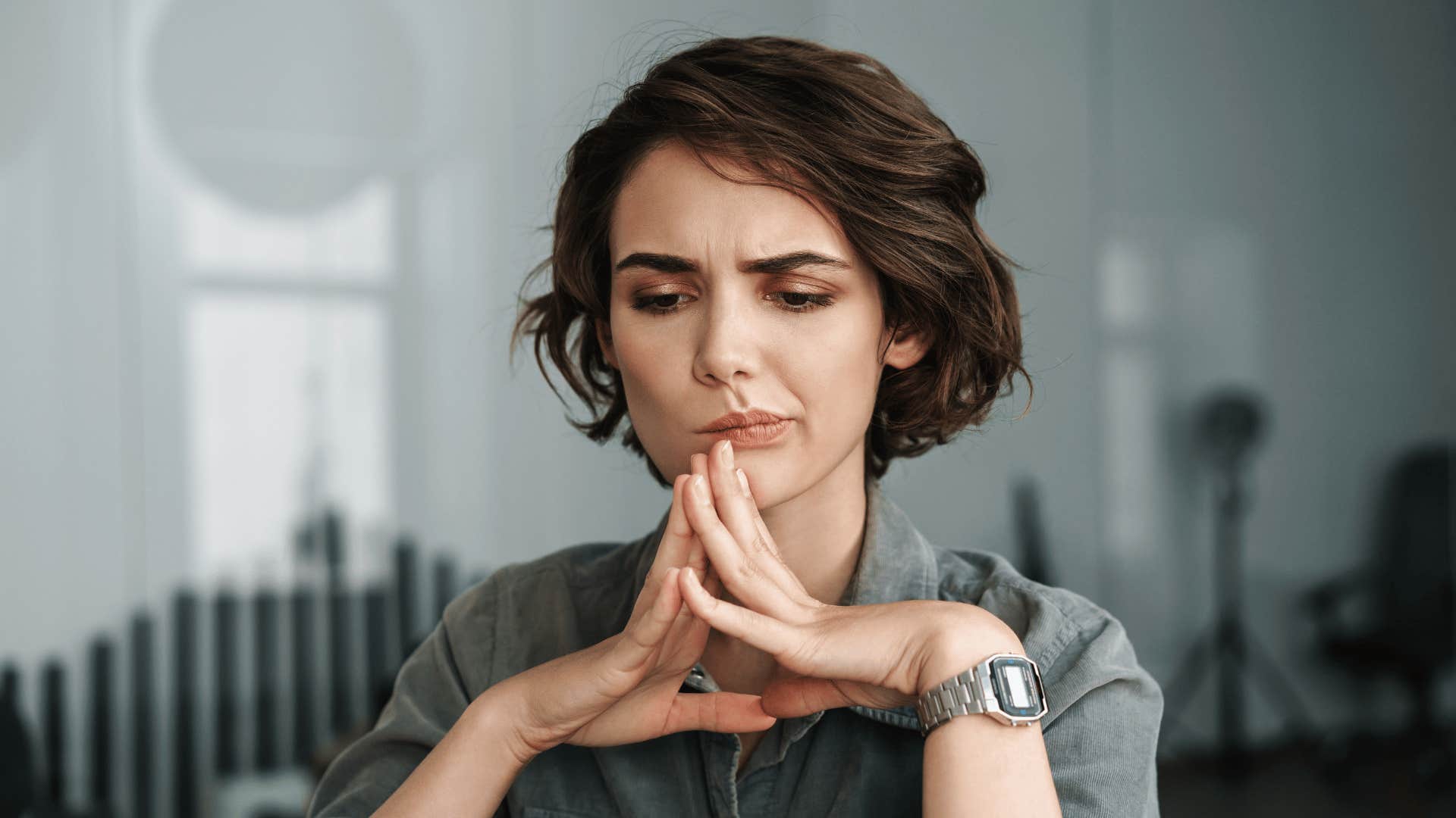 woman talking to herself out loud because she spends way too much time alone