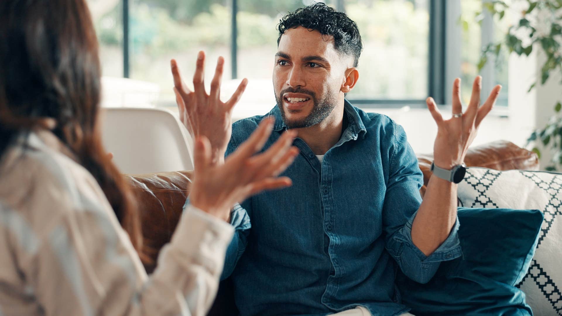 immature husband trying to win an argument with his wife