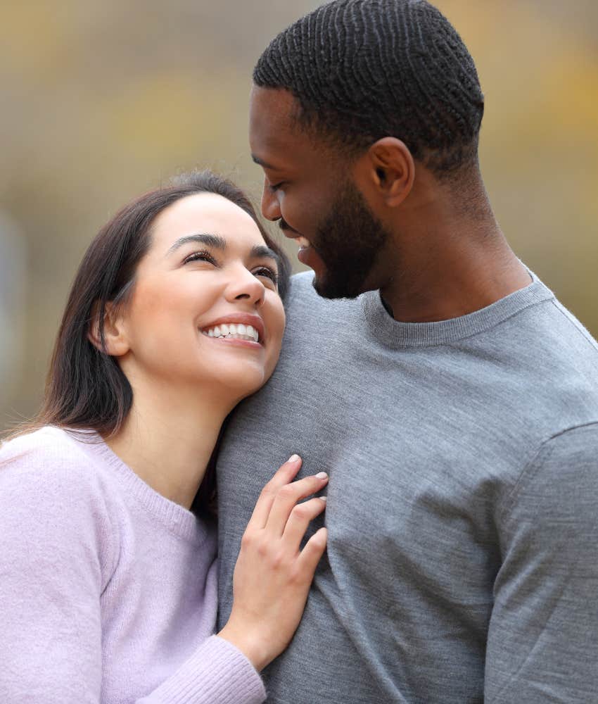 trusting couple hug showing commitment