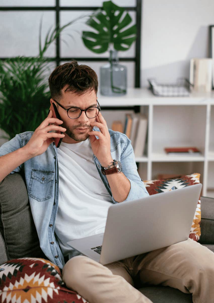young man researching divorce