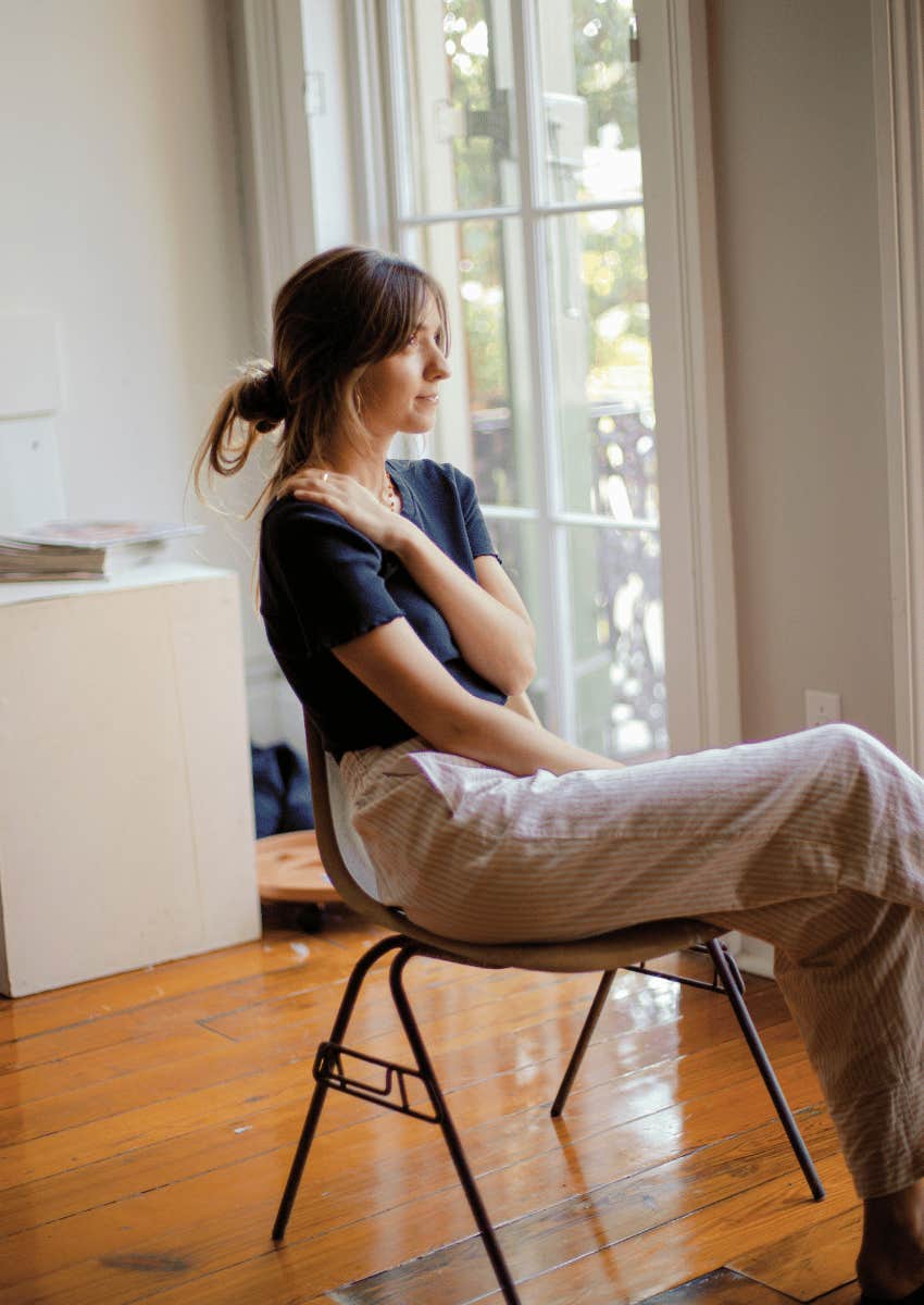 young woman content with being alone