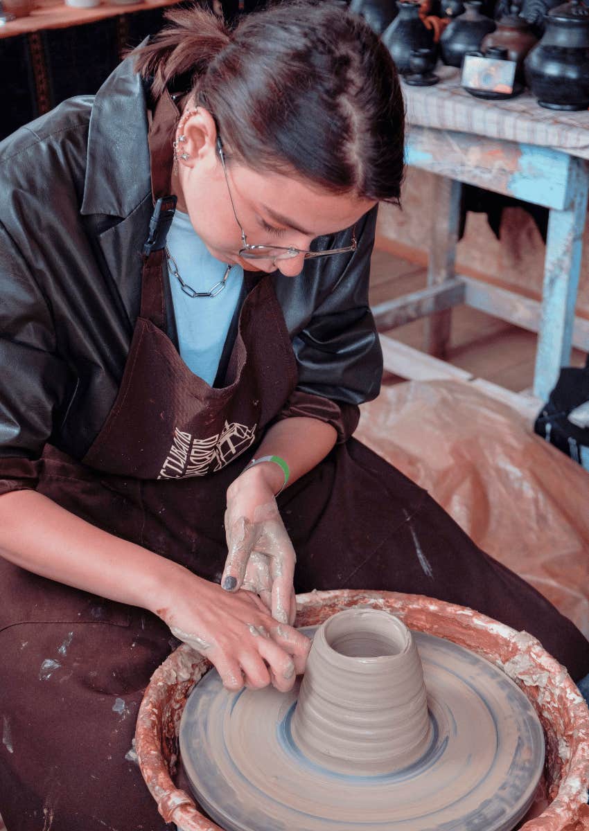 young woman hyperfocused on her hobby