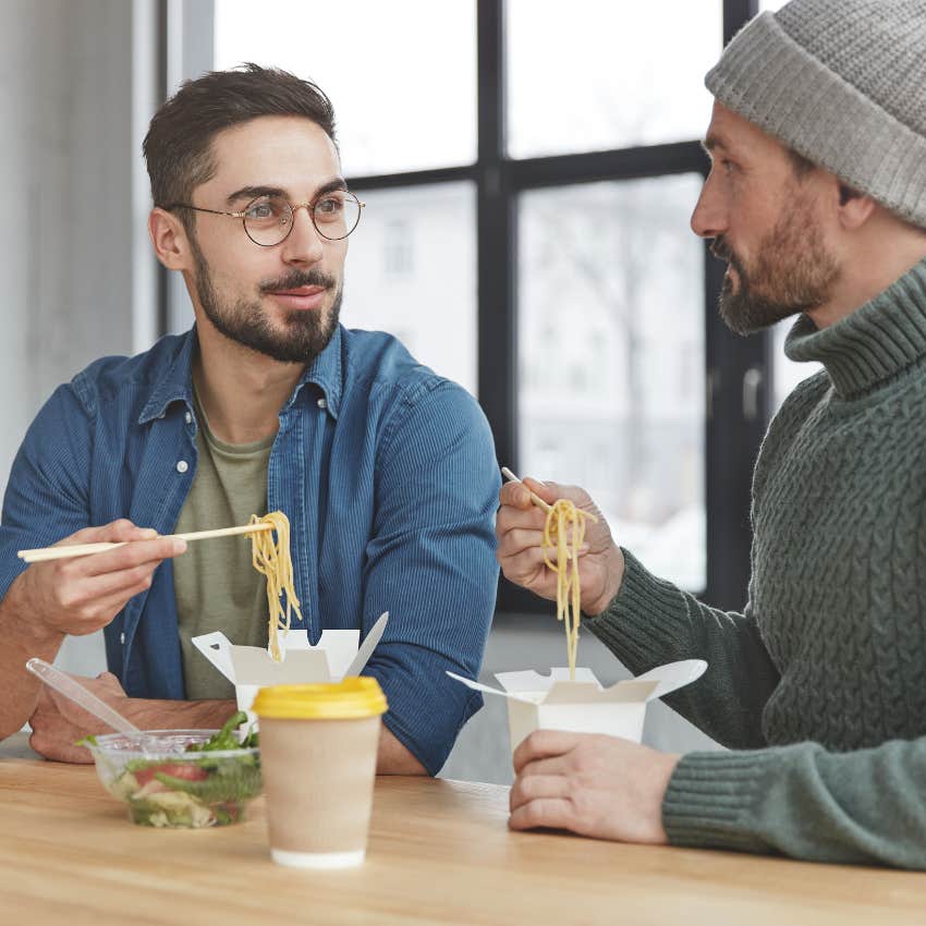 Two men who are eating healthy food together are doing better than most people