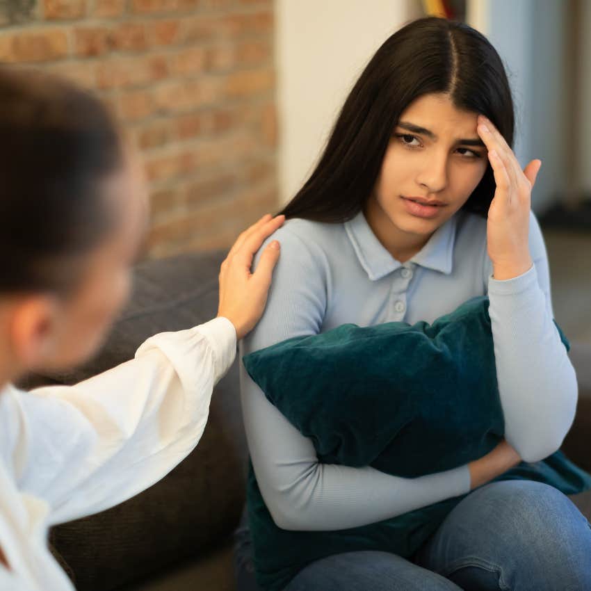 woman telling her friend that she's too sensitive