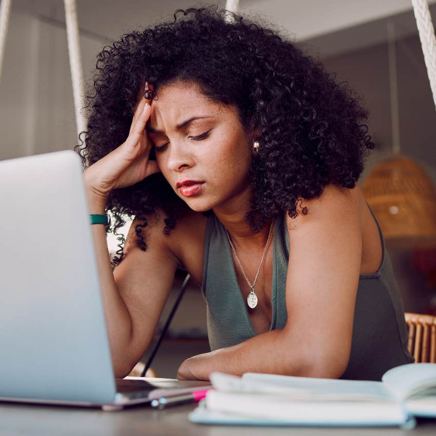 stressed female college student thinking about the average cost of educationn