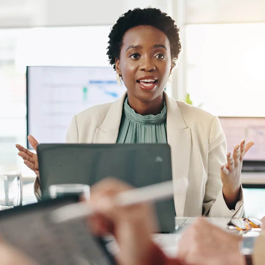 confident woman who trust her own ideas during a work meeting