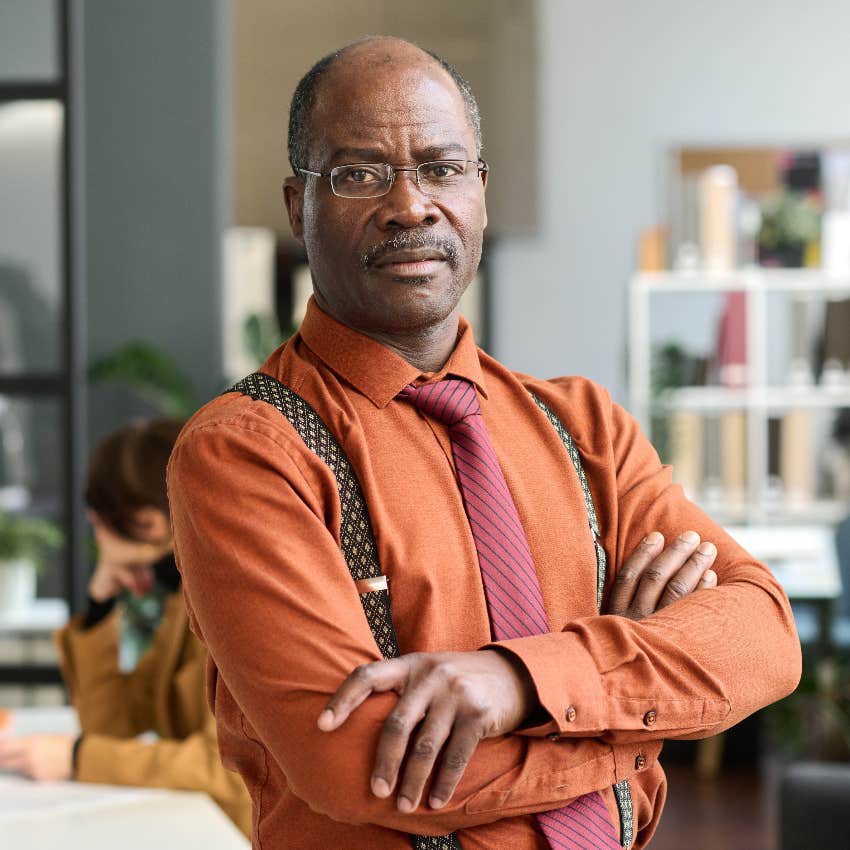 boomer businessman in office believes working full-time is 9-to-5