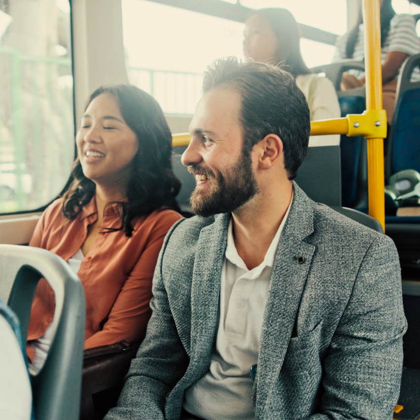 Gen Z man making small talk with strangers on the bus