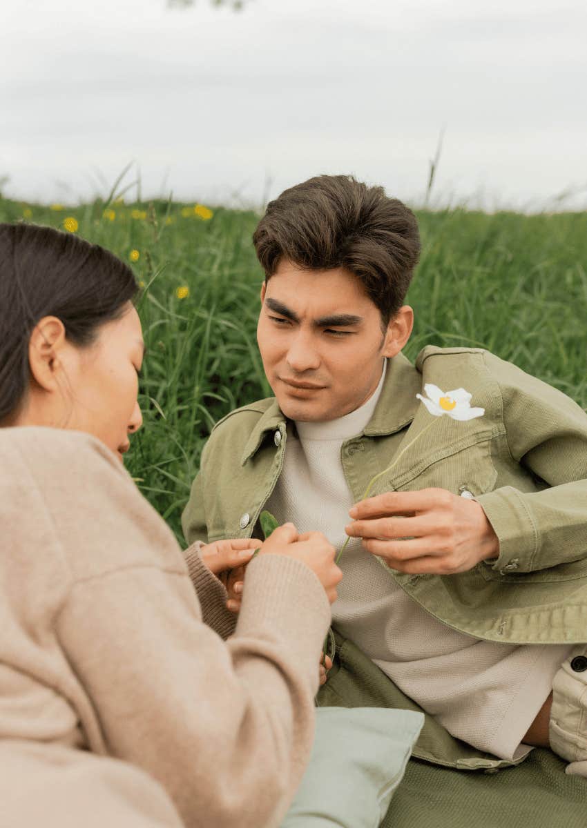 couple having a conversation outdoors