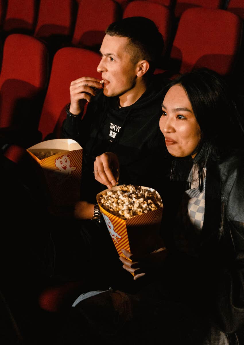 couple watching a scary movie