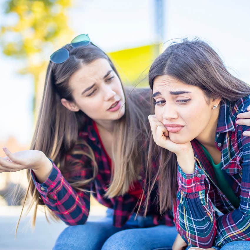 emotionally intelligent woman frustrated that he friend tells her to just relax