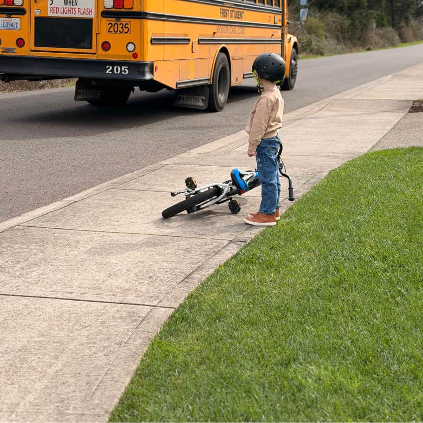 Child waiting quietly at a bus stop reflect manners kids used have 