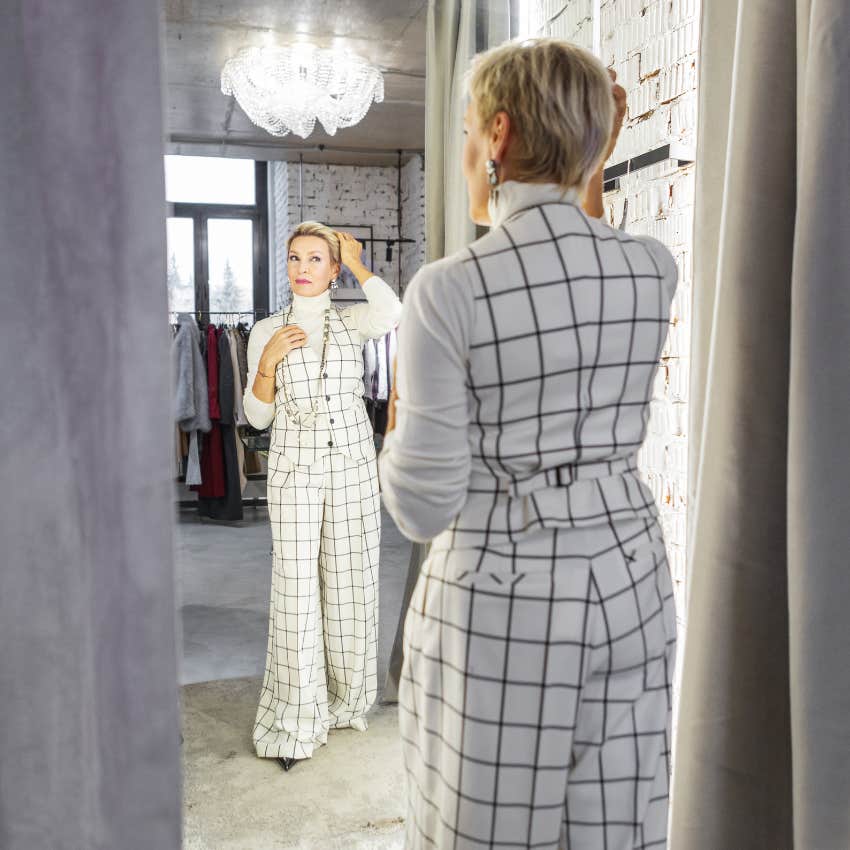 woman focusing on her outfit the first day after her birthday