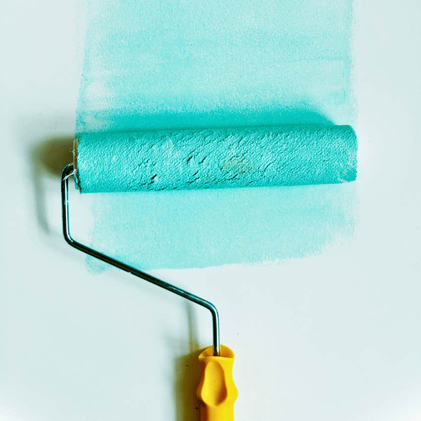 fresh aqua paint on paint roller