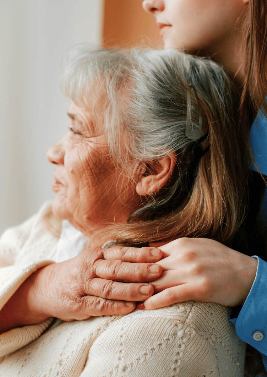 grieving older woman seeking comfort