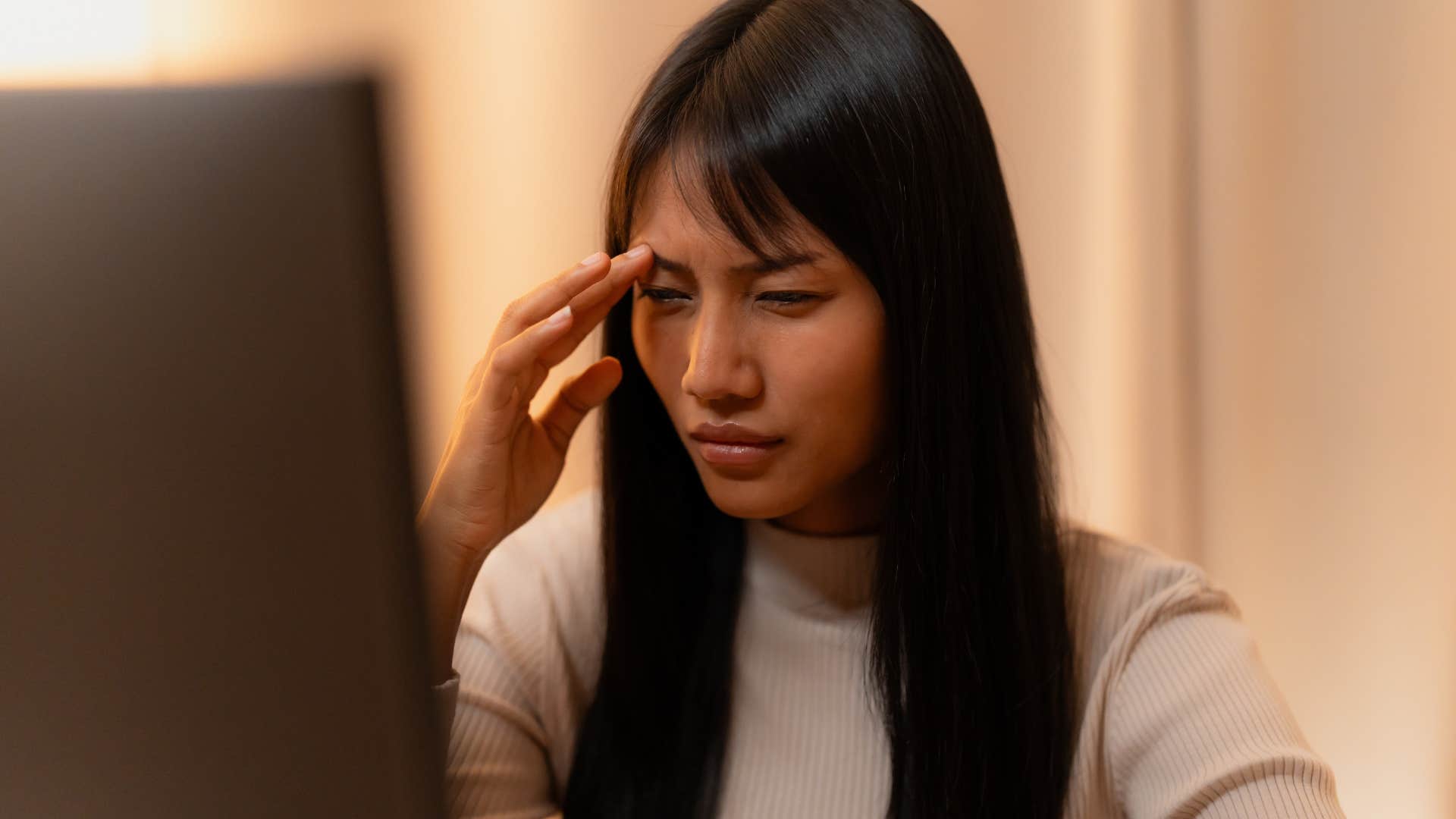 intelligent woman overthinking simple choices looking stressed