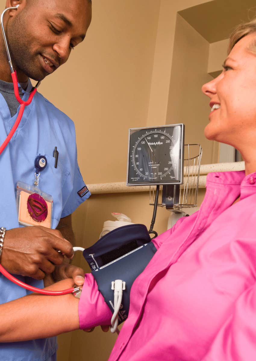 healthcare worker interacting with a patient