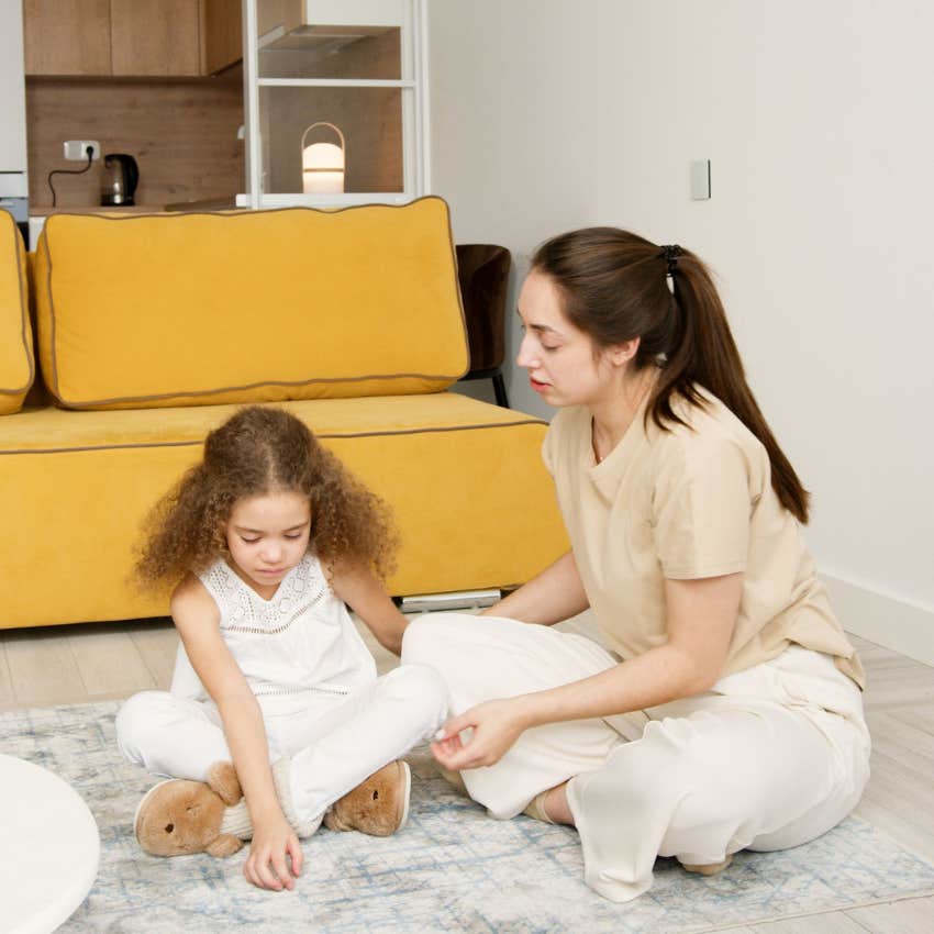 mom asking her daughter if she's proud of how she handled something
