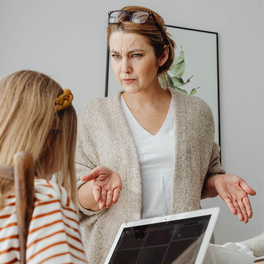 mom asking her daughter what she thinks she should do