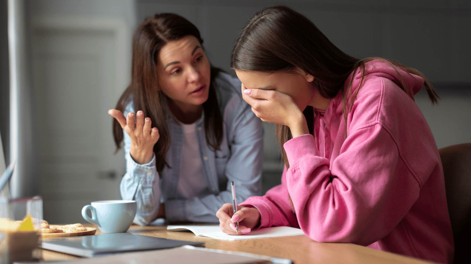 mother yelling at teenage daughter holding her to different standards