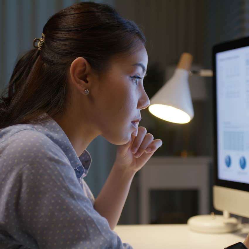 intelligent woman on the computer researching complicated topics