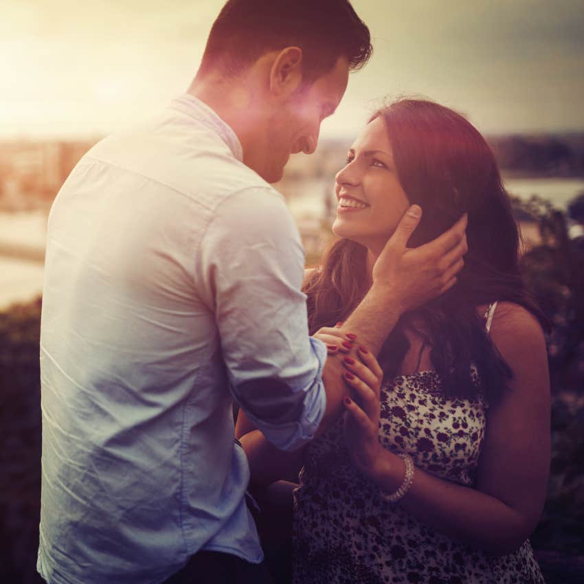Husband keeping the romance alive and making his wife smile