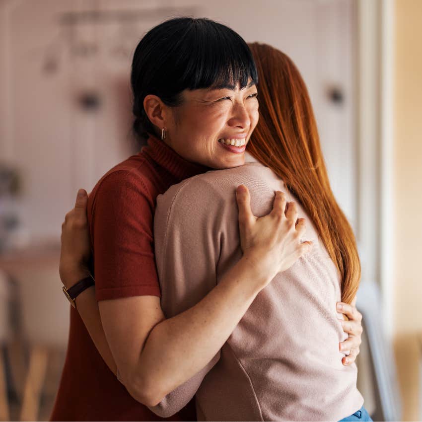 kind woman hugging friend for being loyal
