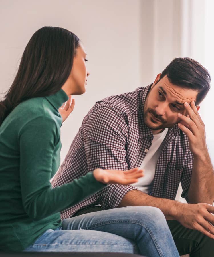 emotionally exhausted woman giving short one-word answers