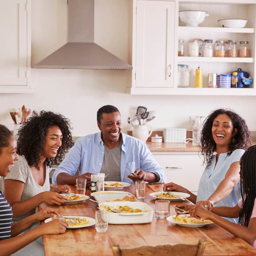family eating dinner together at the table