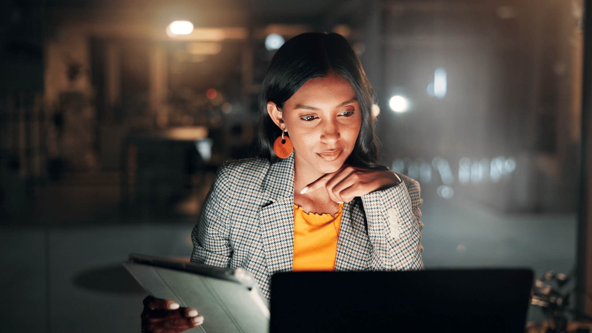 woman working late into the night