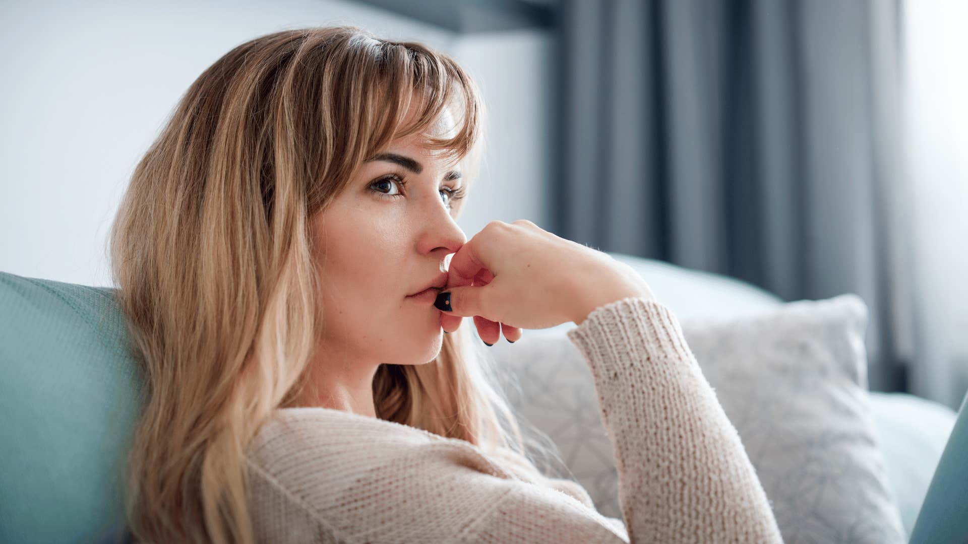highly intelligent woman talking to herself at home