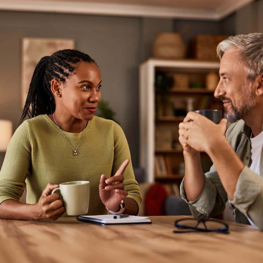 mentally strong woman having conversation with man over coffee